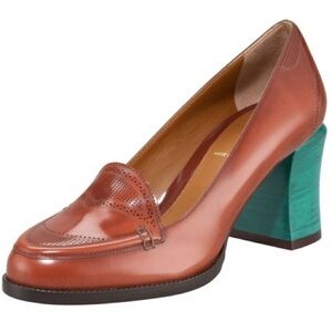 Fendi Austen Spazzolato Loafer Heels Bi Color Career Art To Wear Sz 40.5